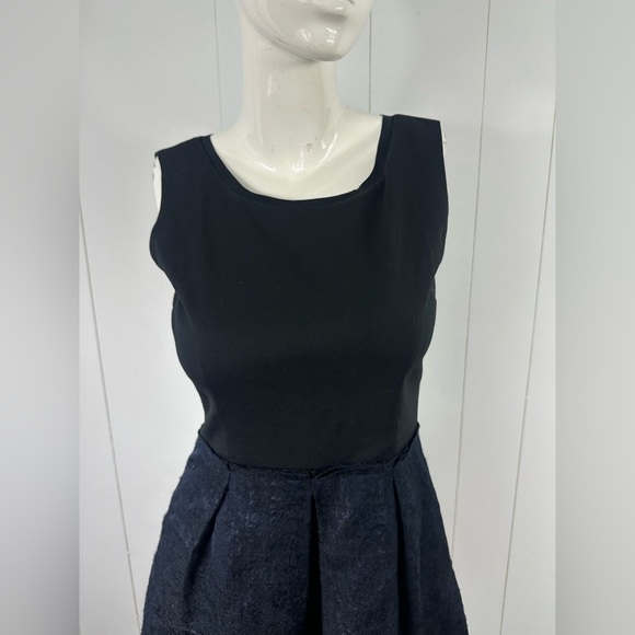 Elie Tahari Sleeveless Black/Blue Pleated Zip Mini A-Line Dress Silk Blend Skirt - Picture 3 of 13